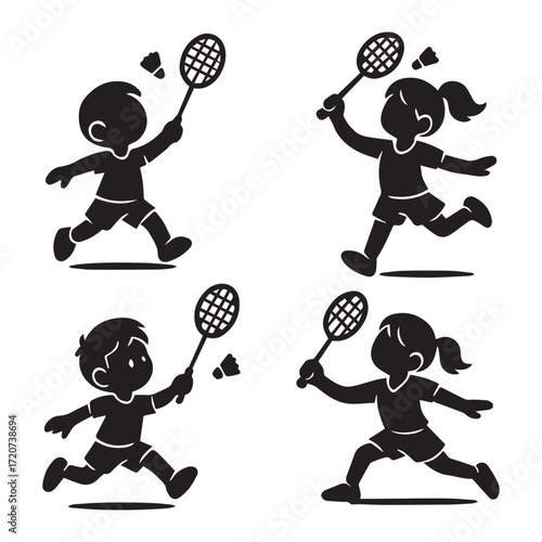 Woman and man badminton and tennis player running after the ball, a dynamic vector illustration capturing the spirit of competition