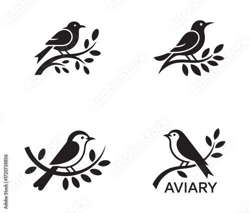Bird Silhouettes on Branches with Aurora and Aviary Text
