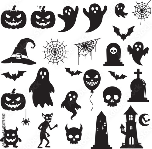 Halloween Silhouette: A collection of Halloween silhouettes, depicting iconic elements of the spooky holiday, each shape meticulously crafted and full of spectral charm.