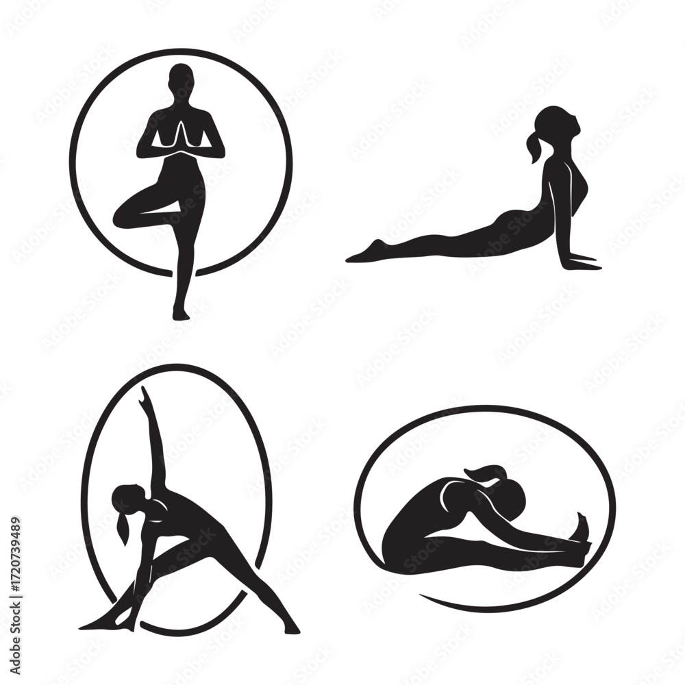 Obraz premium Silhouette of a woman in a yoga pose, a vector illustration for fitness, gymnastics, and sport