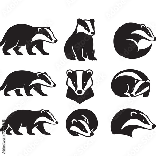 A set of black vector silhouettes of cartoon animals including a cat, dog, bear, and rabbit is shown in this **collection