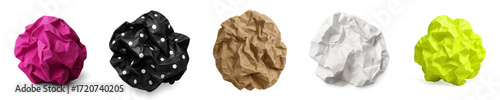Crumpled Paper Collection Isolated on White – Vibrant and Textured Elements for Creative Design

