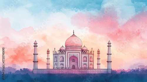 Majestic taj mahal india watercolor artwork serene environment captivating view artistic expression