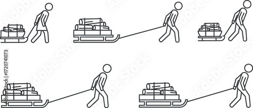 Man pulling a sled with gifts, winter holiday preparation