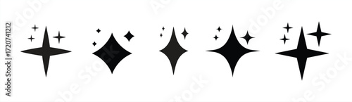 AI-generated star icon set. Artificial Intelligence sparkling symbol. Digital brain, media, multimedia, button elements for apps, websites, and interface signs, vector illustration.