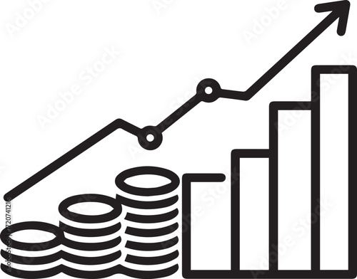Visualize Business Growth with a Dynamic Financial Chart and Stacked Coins, Perfect for Demonstrating Success and Investment Opportunities