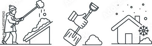 Snow removal set, winter cleaning, and maintenance concept