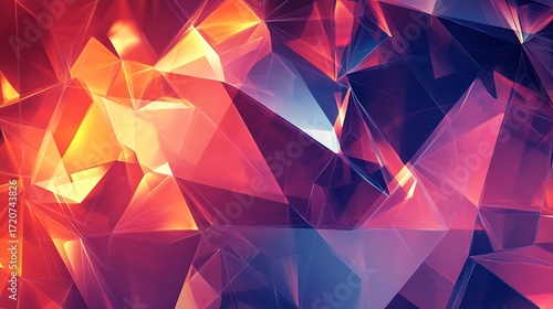 Abstract Polygonal Mesh with Red and Blue Hues, Modern and Geometric Design Backdrop