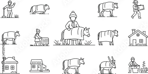 A collection of rural life icons shows farming and agriculture.