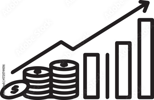 Visualize Investment Growth with Dynamic Chart and Coins: Financial Success, Business Profits, and Market Gains for Your Project or Presentation