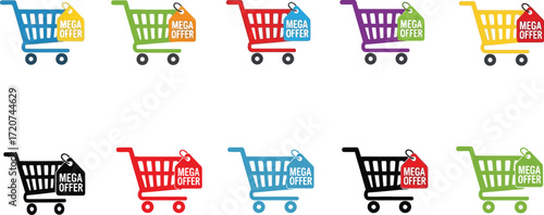 Shopping cart mega offer sale vector for online store use editable vector