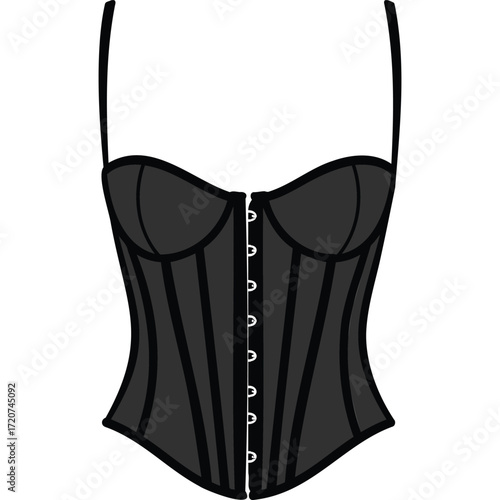 Black Corset Illustration, Fashion Design, Women s Undergarment lingerie clothing apparel s female bodice waist shapewear vintage