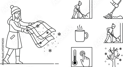 Woman with blanket and winter activities