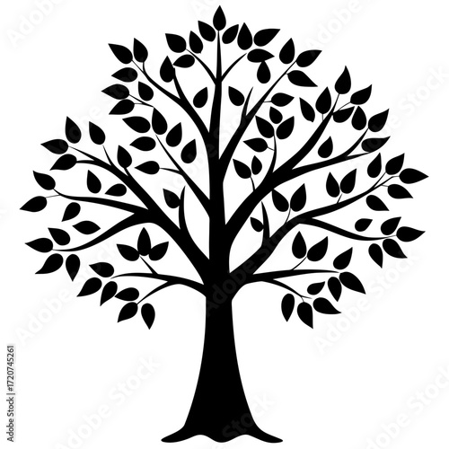 Vector illustration of a deciduous tree in silhouette, representing nature and growth