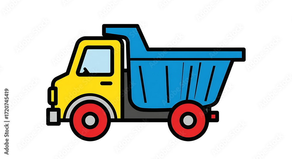 Fototapeta premium Cartoon Dump Truck Illustration with Bold Outline and Bright Colors for Kids