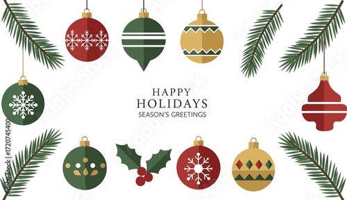 Happy holidays season greetings christmas ornaments vector editable vector