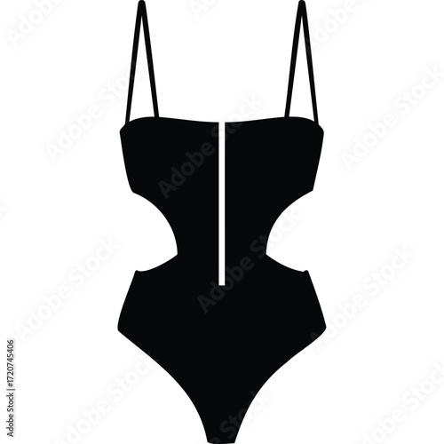 Cutout One-Piece Swimsuit Illustration black fashion clothing summer beach design style graphic vector silhouette apparel swimwear