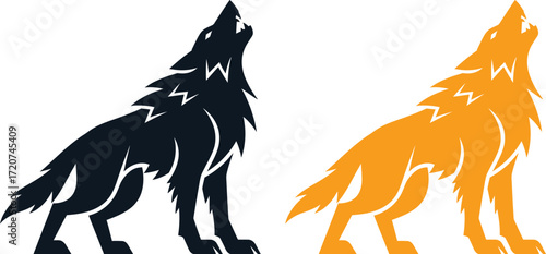 Wolf howling at moon vector illustration animal design editable vector
