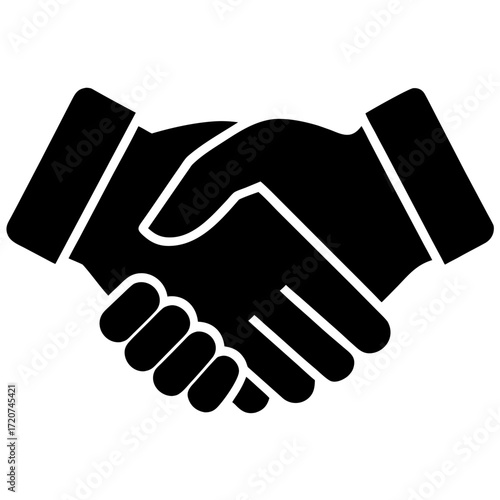 Handshake icon - a black and white vector graphic representing agreement and partnership