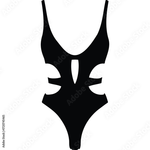 Cutout One-Piece Swimsuit Vector Illustration swimwear bathing suit fashion clothing summer beach vacation style design graphic black
