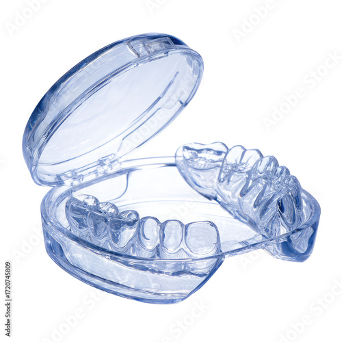 Clear plastic mouthguard in a container