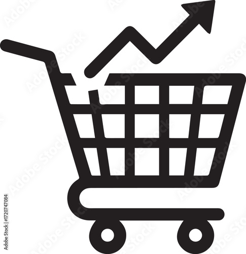 Drive sales growth with a shopping cart icon showing upward trend line, symbolizing retail success and e-commerce prosperity, originally a scalable vector graphic