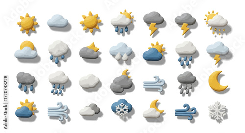 Collection of 3D rendered weather icons.