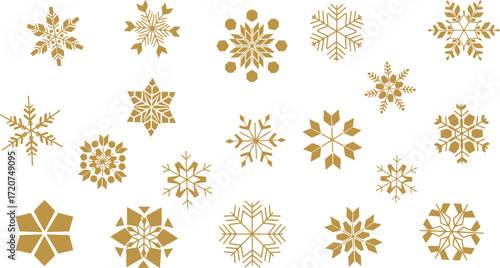 Golden snowflake vector set winter holiday christmas design elements