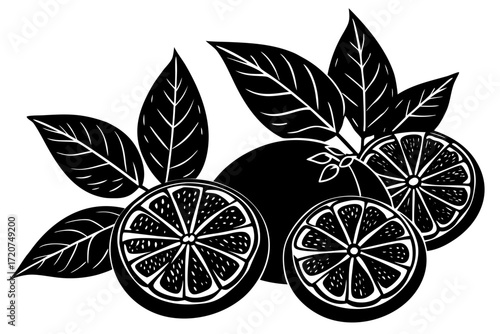Vector art of fresh orange with leaves for your design
