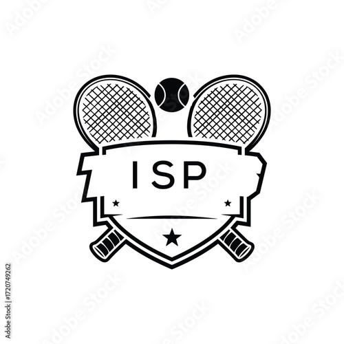 ISP Tennis Company logo. ISP Racket and Ball logo design for entrepreneur and business. ISP Athletic Branding best icon.
