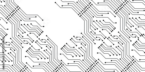Electronics board. Circuit board electronic hi tech pattern. Vector abstract computer chip. Black monochrome background. 