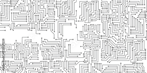 Electronics board. Circuit board electronic hi tech pattern. Vector abstract computer chip. Black monochrome background. Seamless circuit board. Vector art