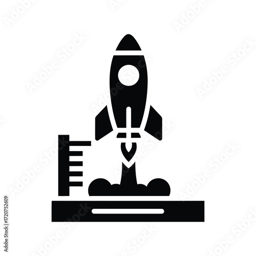 Rocket launching from launchpad symbolizing innovation startup and success vector