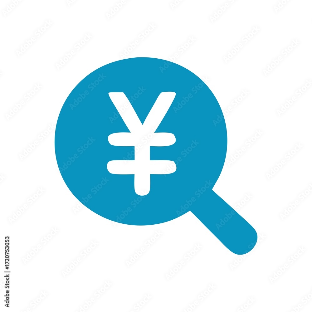 Obraz premium Japanese Yen symbol in magnifying glass on white background illustration