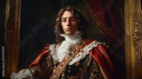 Portrait of a Nobleman in Baroque Attire with Ornate Details.