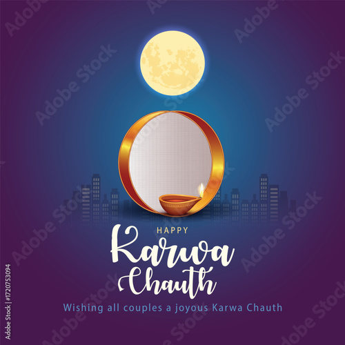 illustration of Indian Hindu Festival happy Karwa Chauth background with doing Karwa Chauth.