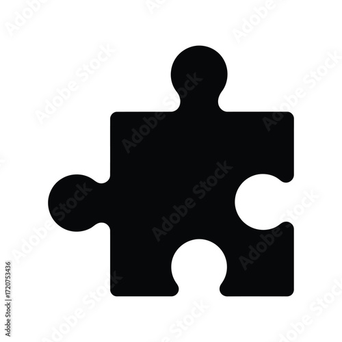 Simple black puzzle piece silhouette icon minimalist graphic element vector
