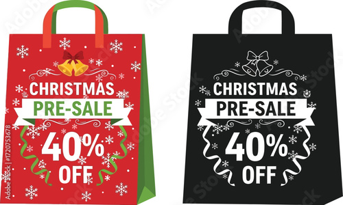 Christmas pre sale shopping bags with discount offer for holiday season