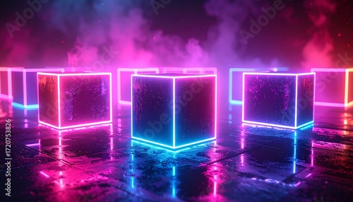  Neon Abstract Geometric Cubes
