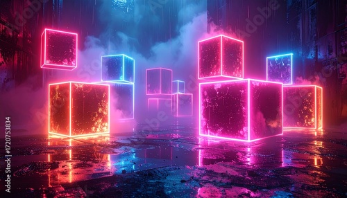  Neon Abstract Geometric Cubes