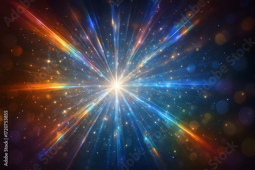 Cosmic Burst of Light: An abstract representation of a vibrant starburst, radiating with energy, showcasing a symphony of light and color that evokes the grandness of the cosmos.