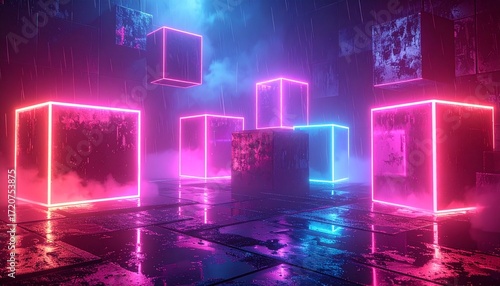  Neon Abstract Geometric Cubes