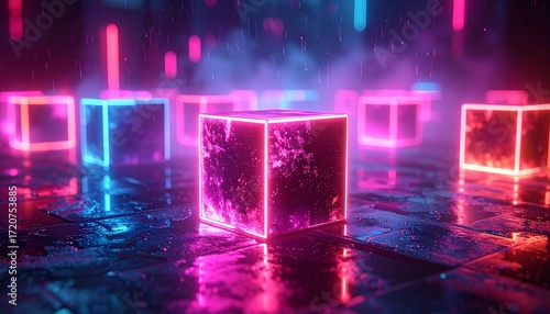  Neon Abstract Geometric Cubes