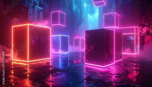  Neon Abstract Geometric Cubes