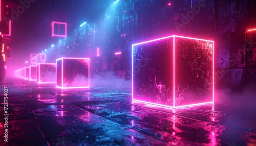  Neon Abstract Geometric Cubes