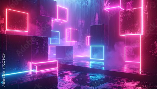  Neon Abstract Geometric Cubes