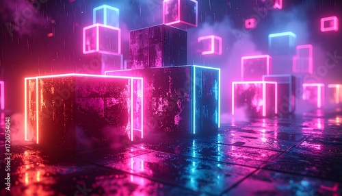  Neon Abstract Geometric Cubes