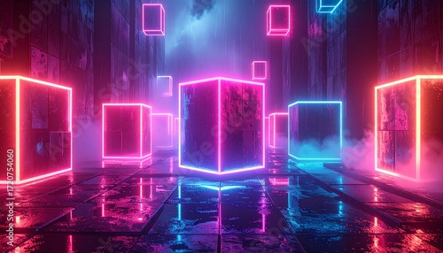  Neon Abstract Geometric Cubes