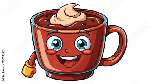 Happy cartoon hot chocolate drink with whipped cream vector