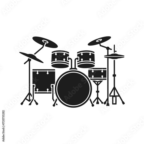 Drum kit silhouette music instrument percussion rock jazz band performance vector